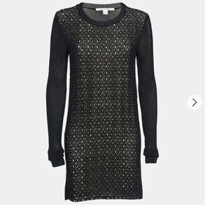 Diane von Furstenberg Black Textured Knit Sweater Dress – Size S